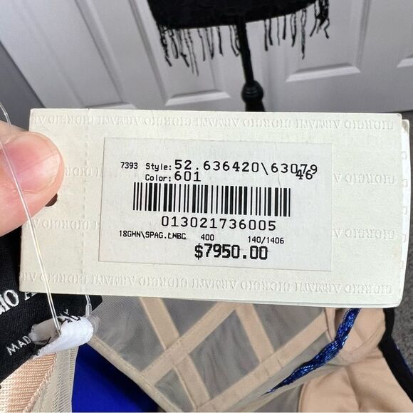 Sz 14(46 EUR) Giorgio Armani Cobalt Blue Beaded 100% Silk Halter Gown NWT $7,950 - Picture 14 of 17